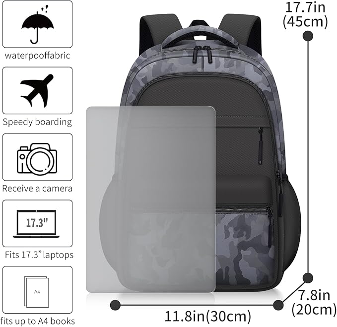 Cute Backpack for School Kids Camouflage Laptop Travel Backpack for Women Men Casual College Teen Bookbag(black)