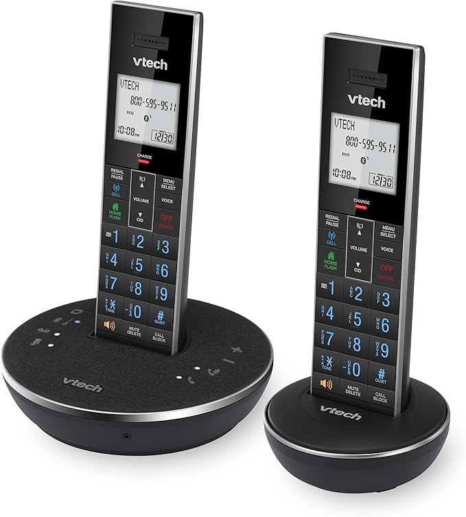 VTech LS6381-2 Bluetooth Speaker with Echo Cancellation, Noise Reduction, Music Streaming, PC/Landline/Cellular Calls, Paired with DECT6.0 Cordless Handset, Answering System, Smart Call Blocker,Black