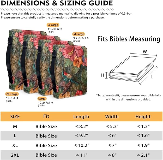 Lotusorchid Leather Bible Book Cover Case with Handle Pocket, Hummingbird Bible Cover Case with Pen Storage, Sturdy PU Bible Tote Bag, Bible Accessories, XL