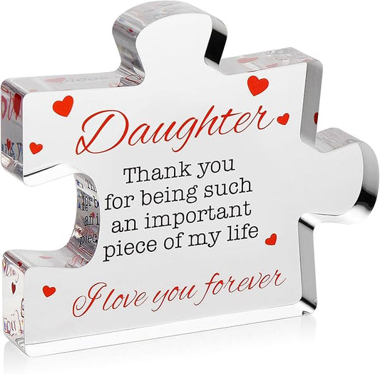 VELENTI Daughter Gifts - Engraved Acrylic Block Puzzle Daughter Gift from Mom and Dad - Cute Father, Mother to Daughter Gifts - Daughter Birthday, Cool Girl Gifts for Home Décor
