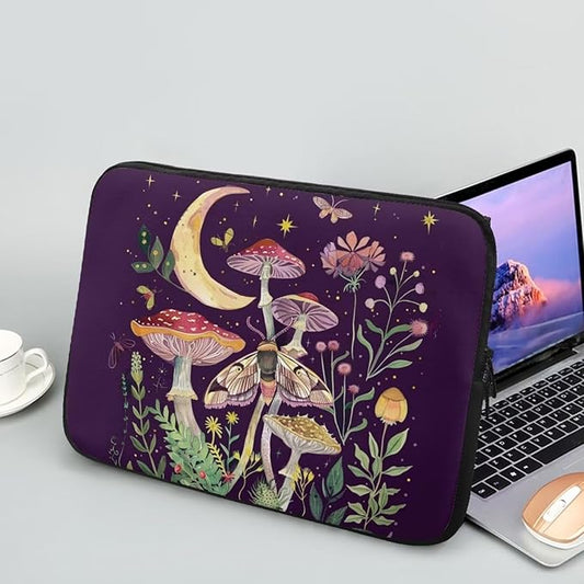 Mushroom Laptop Protective Sleeve for Girls Boys 13 inch Laptop Covers with Large Capacity Lap Top Case Lightweight Computer Sleeve Bag Suitable Gifts for Holidays Tablet Bag Moon