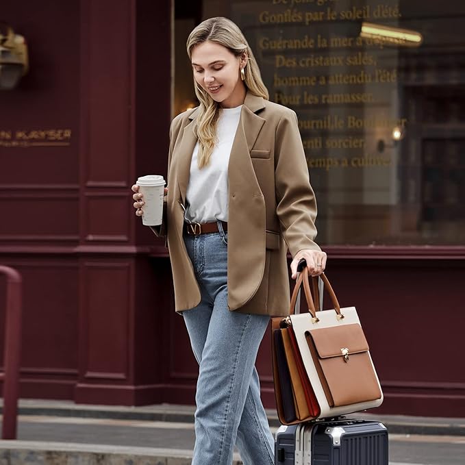 CLUCI Briefcase for Women Vegan Leather 15.6 Inch Laptop Bag Large Pocket Business Ladies Shoulder Bag