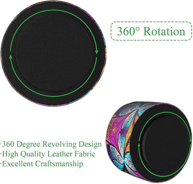 Hennaja Round Leather Art Supply Organizer,Remote Control Holder,360 Degree Rotating,Multi-Functional Pencil Holder,4 Compartments Desktop Stationary Organizer(1-Fractal Flower)