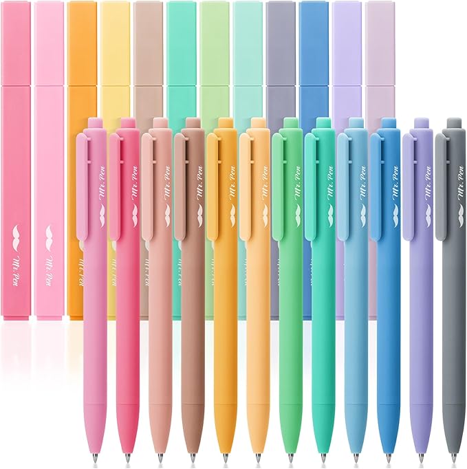 Mr. Pen Aesthetic Highlighters and Gel Pens, 24 Pack, Assorted Colors Bible Highlighters, No Bleed