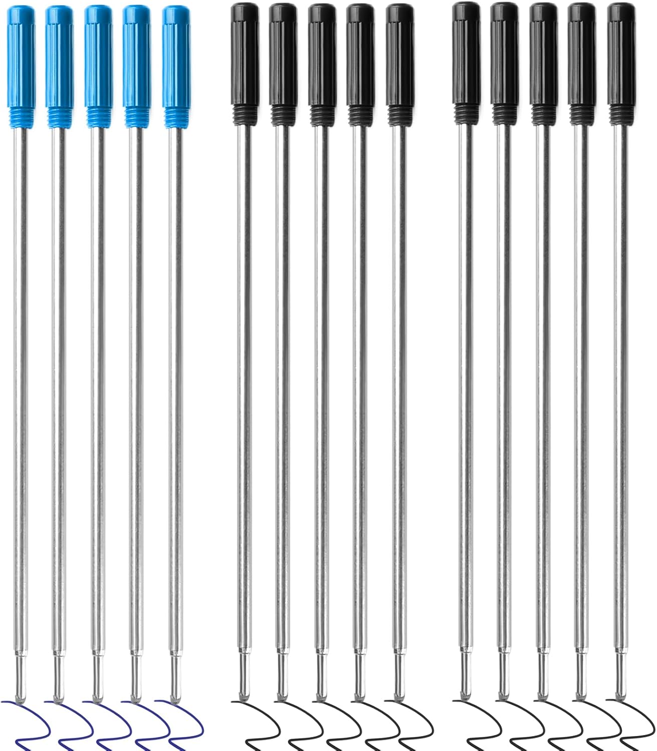 0.7 mm Ballpoint Ink Twist Pen Refills, 15 Pcs Medium Point Metal Smooth Writing Replaceable Ink Refill, Stationery Compatible for Cross Ballpoint Replacement (4.6in M) (Black+Blue, 15)