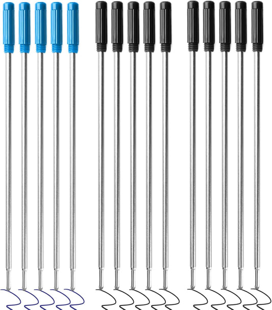0.7 mm Ballpoint Ink Twist Pen Refills, 15 Pcs Medium Point Metal Smooth Writing Replaceable Ink Refill, Stationery Compatible for Cross Ballpoint Replacement (4.6in M) (Black+Blue, 15)