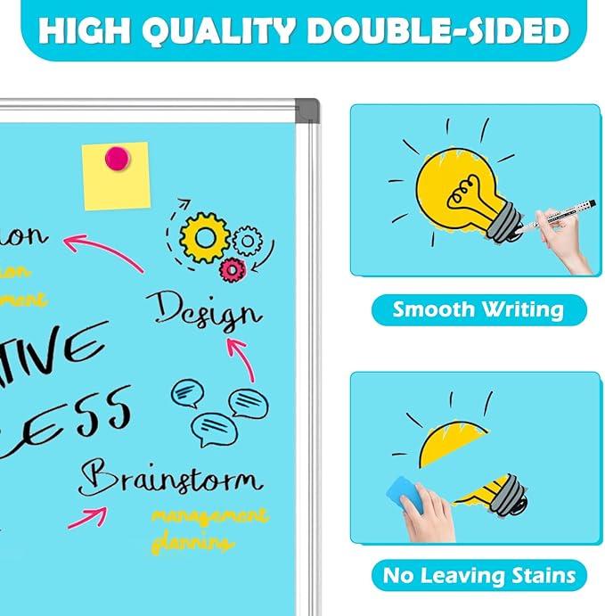 WALGLASS Magnetic Whiteboard 24"x18" Dry Erase White Board for Walls with Pen Tray, Aluminium Frame and Dry-Wipe Writing Surface for Kids' Drawing, Home, and Office (Blue)