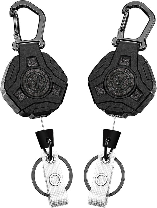 VIQWYIC 2 Pack Retractable Badge Holder Keychain, Heavy Duty Carabiner Badge Reel with Key Ring for Keys,Round