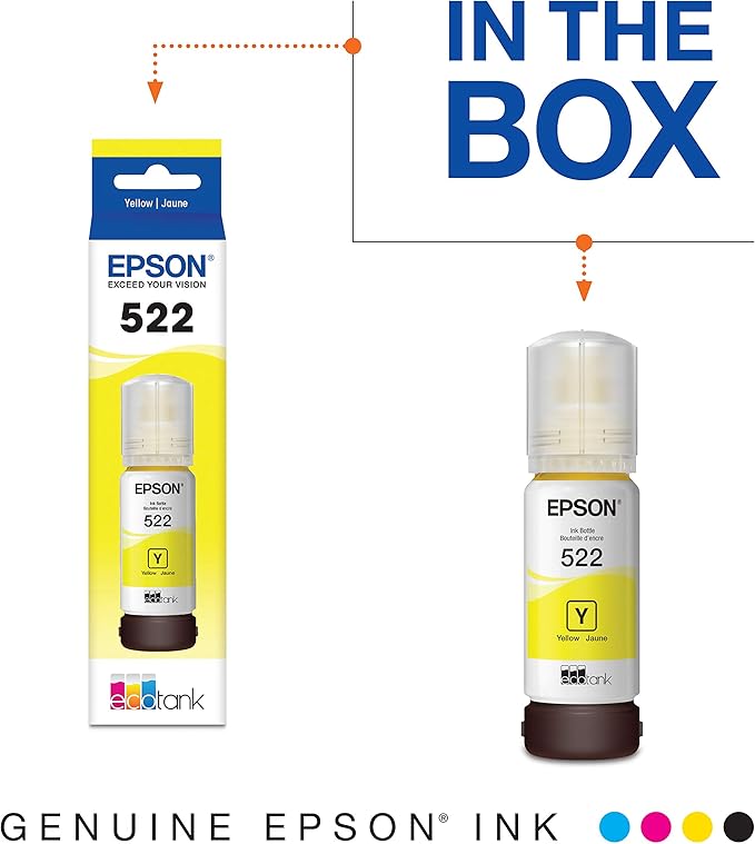 Epson EcoTank ET-15000 Wireless Color All-in-One Supertank Printer with Scanner & 522 EcoTank Ink Ultra-high Capacity Bottle Yellow (T522420-S) Works with EcoTank ET-2720