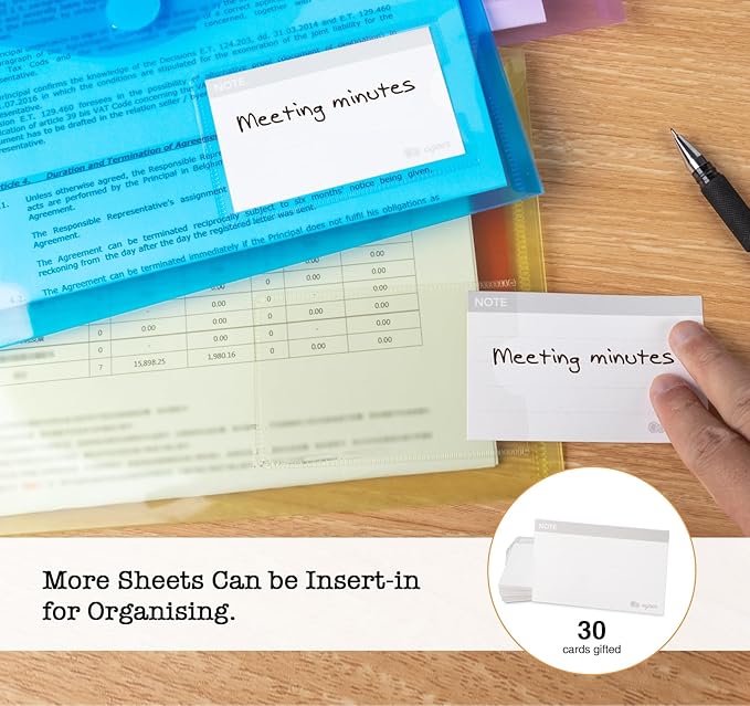 A5 Plastic Envelopes,24 Document Wallets A5,6 Colour A5 Poly Envelopes for Filing Documents with Perforated Edge/Label Pocket and 20 Pieces Gifted Business Card for Document Stationery Organization