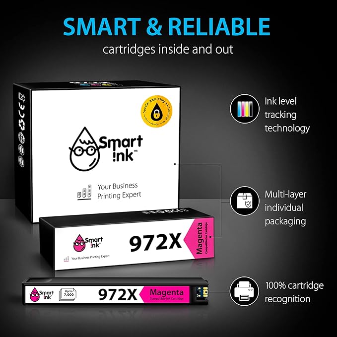 Smart Ink Compatible Ink Cartridge Replacement for HP 972X 972 X (4 Pack Combo) to use with PageWide Pro 477dw 577dw 452dw 477dn 452dn 577z 552dw P55250dw Printers (Black & Cyan Magenta Yellow)