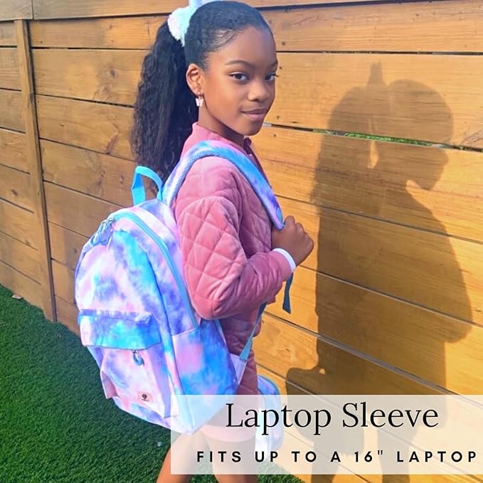 Fenrici Tie Dye Backpack: The Perfect Girls' Backpack for School, Teens and Kids with Padded Laptop Compartment, Tie Dye, Pink, 16 Inch