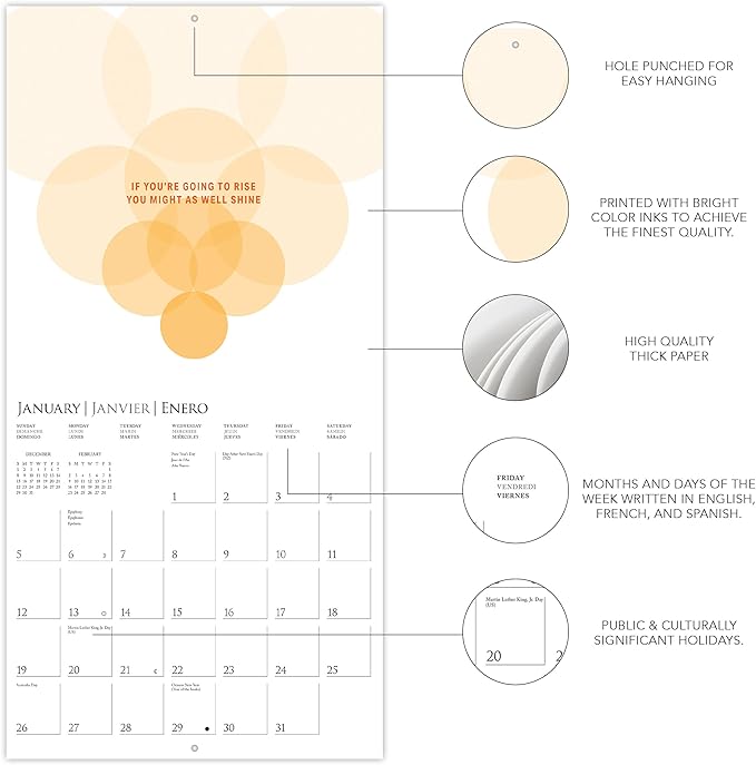 Graphique 2025 Mindset Is Everything Wall Calendar | 12” x 12” | Thick Paper | Home & Office Organizer | Large Monthly Grid | 3 Languages & Marked Holidays | 4 Month Preview Page for 2026