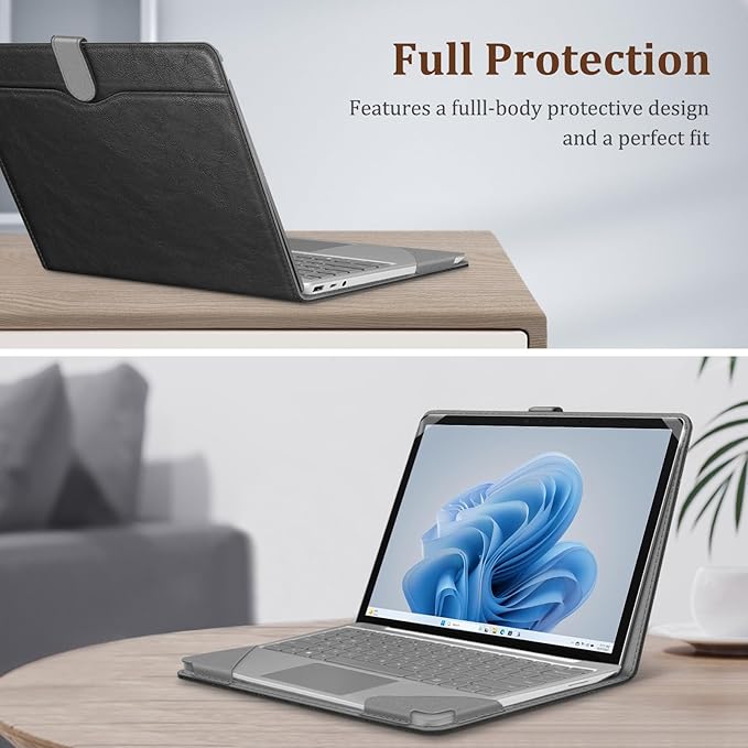 Fintie Sleeve Case for 12.4 Inch Microsoft Surface Laptop Go 3/2/1 (Model: 2013/1943), Premium PU Leather Protective Folio Book Cover with Large Pocket (Black)