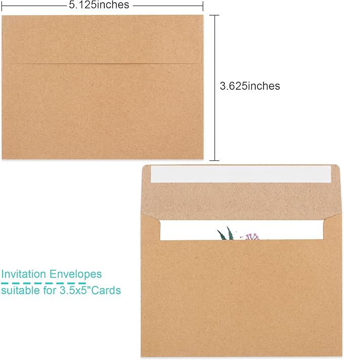 90 Packs 3.5x5 Envelopes for Invitations, A1 Invitation Envelopes, Brown Kraft Envelopes, Small Envelopes RSVP Envelopes for Weddings, Photos, Postcards, Greeting Cards, Mailing