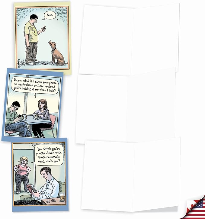 The Best Card Company - 10 Funny Assorted Blank Humor All Occasions Notecards Boxed Set 4 x 5.12 Inch w/Envelopes Cartoon Comics for Men, Women (10 Designs, 1 Each) - Very Bizarro M6464OCB