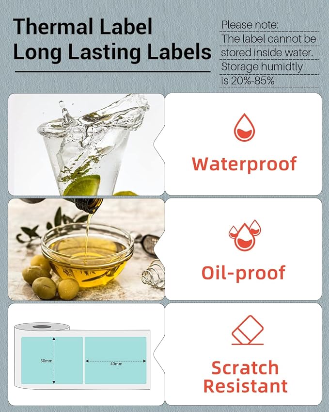 Phomemo Sticker Label M110/M221/M220/M120/M200/M110S Thermal Label- Black on Green 1.57"x1.18"(40x30mm) for Small Business, Home, Office, 230 Labels/Roll