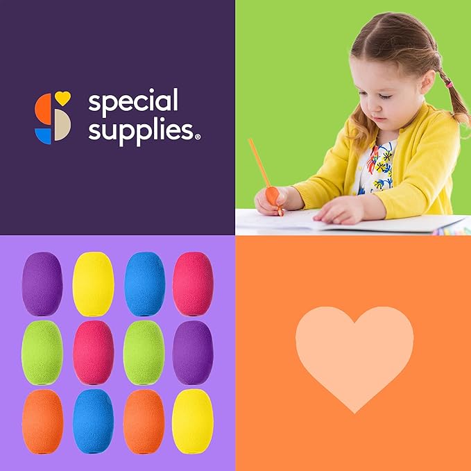 Special Supplies Egg Pen-Pencil Grips for Kids and Adults Colorful, Cushioned Holders for Handwriting, Drawing, Coloring - Ergonomic Right or Left-Handed Use - Reusable (12-Pack)