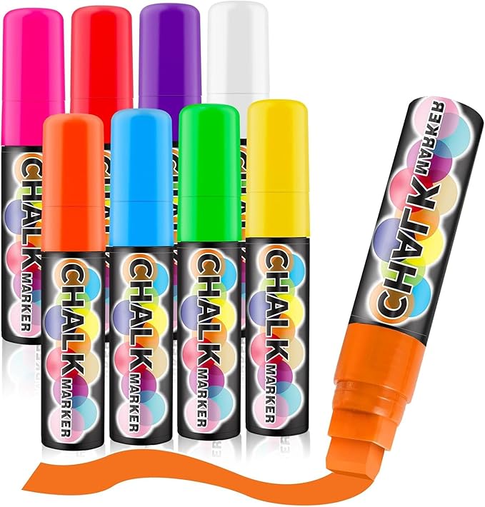 Window Chalk Markers for Cars Glass Washable, 8 Colors Jumbo Liquid Chalk Marker Pens with 15mm 3 in 1 Nib Wide Tip, Chalkboard Markers Car Window Paint Markers Pen for Auto, Mirror, Poster, Business