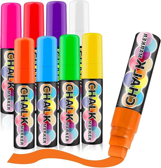 Window Chalk Markers for Cars Glass Washable, 8 Colors Jumbo Liquid Chalk Marker Pens with 15mm 3 in 1 Nib Wide Tip, Chalkboard Markers Car Window Paint Markers Pen for Auto, Mirror, Poster, Business