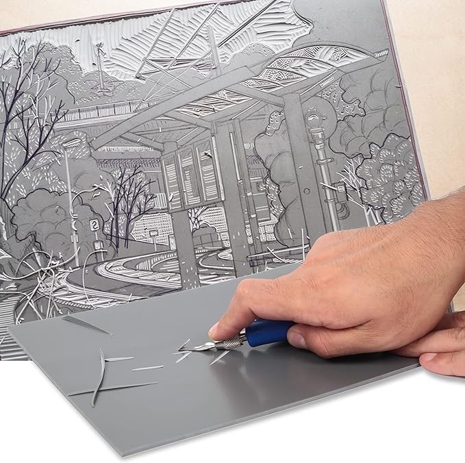 Falling in Art Soft Linoleum Carving Block, 9 Inches by 12 Inches, Grey, 2-Pack