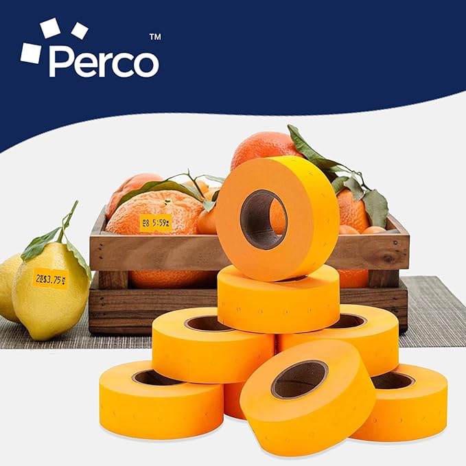 Perco 1 Line Fluorescent Orange Labels - 80 Rolls, 10 Sleeves, 80,000 Blank Price and Date Gun Labels for Perco 1 Line Price and Date Guns - Made in USA