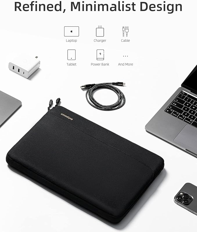 Protective 13 Inch Laptop Sleeve for 13 13.3 MacBook Air/Pro, 13 HP Dell Lenovo Asus Notebook - Shockproof, Water-Resistant with Accessory Pocket (Black, 13 inch)