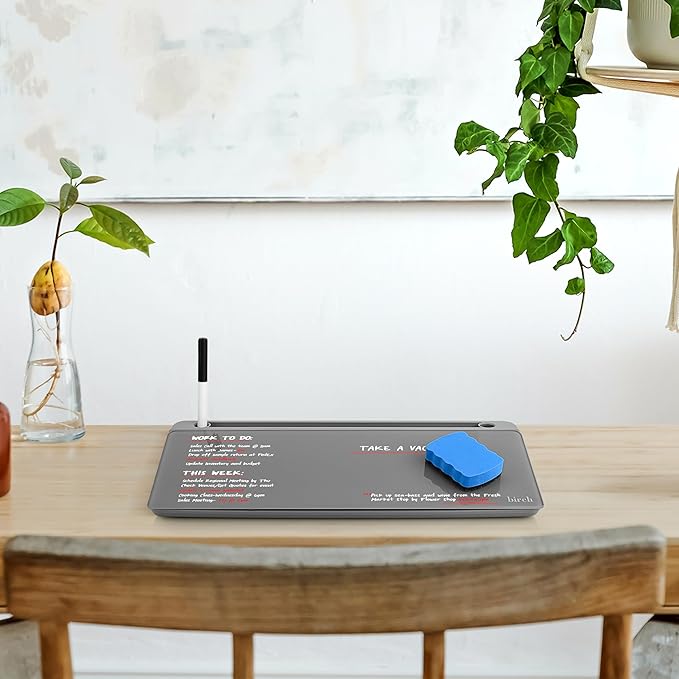 Birch Desktop Whiteboard with Storage & Multiple Markers Surface Desktop Glass Dry Erase Board Desk Top White Board Dry Erase Notepad Desk White Board Tabletop Desk Whiteboard (Charcoal)