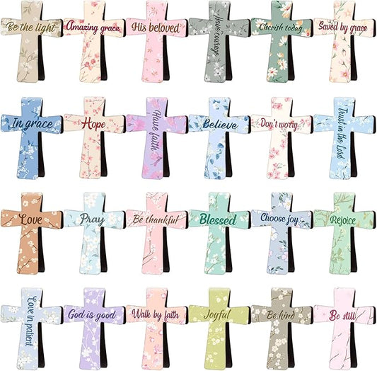 48 Pcs Magnetic Bookmarks Christmas Bible Gift Christian Scripture Inspirational Book Marks Bible Verse Cross Bookmark Magnetic Page Clips for Women Men School Reading Gifts(Floral Style)