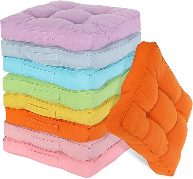 Gerrii 8 Pieces Floor Cushions for Kids Classroom Flexible Floor Seating Cushions Floor Pillows for Home School Kindergarten Daycare Nursery(Bright Color,Square)