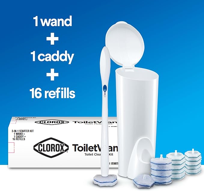 Clorox ToiletWand Disposable Toilet Cleaning System - ToiletWand, Storage Caddy and 16 Disinfecting Refill Heads