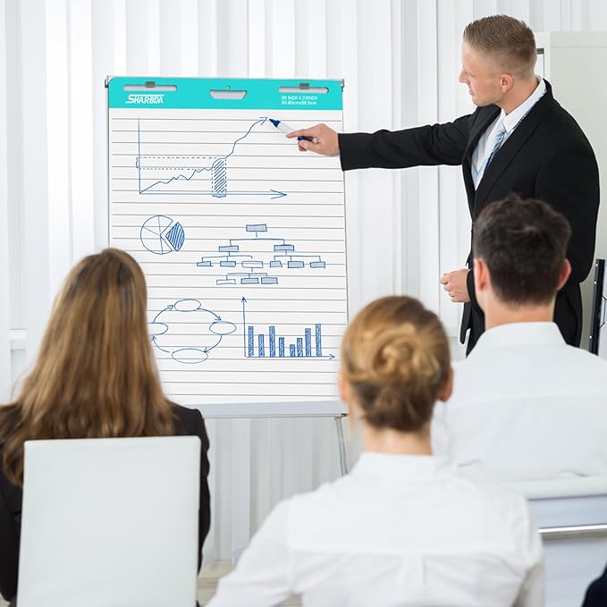 Lined Sticky Easel Pad, 25 in x 30 in,Flip Chart Paper,Sticky Chart Paper for Teachers, Large Self-Stick Easel Paper,Super Sticky & Bleed-Resistant,30 Sheets/Pad,4 Pads