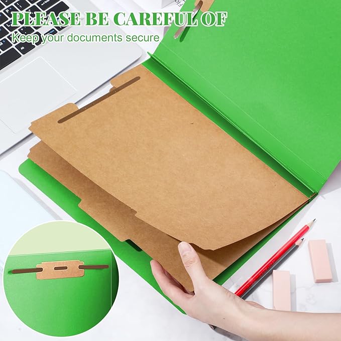 48 Pcs Classification Folders Bulk 2 Dividers File Folder with Fastener 2 Prongs Letter Size Pressboard Filefolders with 3.5 Inch Expansion for Organize Office Medical Document (Green)