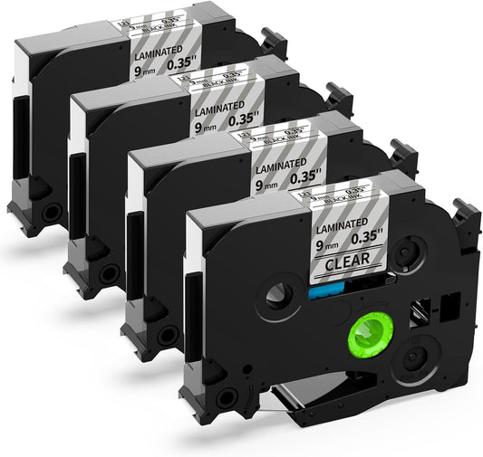 Labelife 9mm Label Maker Tape Clear TZe-121 Compatible with Brother TZe TZ Tape 9mm 0.35 Laminated Clear Ptouch TZe121 TZ-121 for Brother P Touch PTD210 PTD220 PTD400 PTD600 PTH110,4-Pack, 3/8''