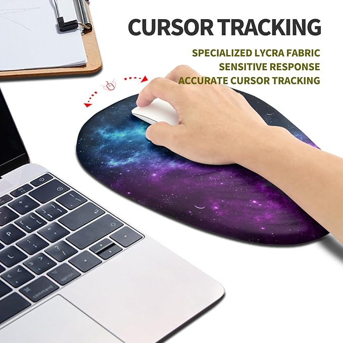 Hokafenle Ergonomic Mouse Pad Wrist Support, Terraced Slope Carpal Tunnel Wrist Pad for Mouse with Unibody Memory Foam, Wrist Rest Pain Relief Mousepad (Galaxy, 11.8x7.9 in)