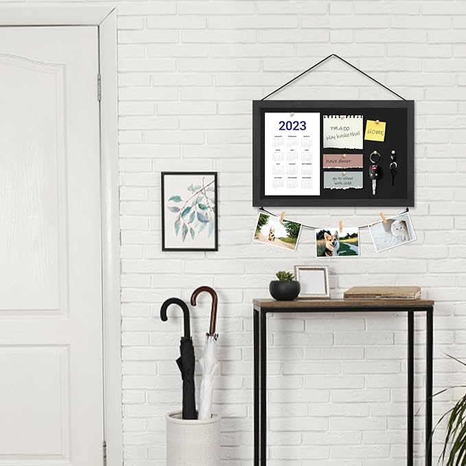 Miratino 2pcs Pin Board Bulletin Board, 16 "x11 Black Linen Cork Boards for Walls with Black Frame,Vision Board for Home Kitchen School Office Decor