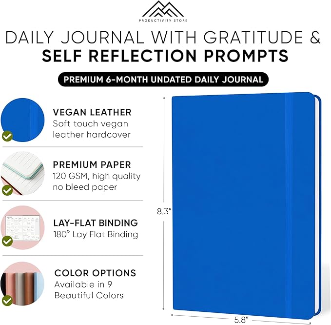 PRODUCTIVITY STORE Journal For Men & Women - Gratitude Journal, Mental Health & Self Care Journal For Women & Men - A5 - Navy