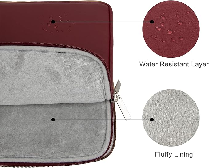 RAINYEAR 16 Inch Laptop Sleeve Soft PU Leather Case Protective Water Resistant Zipper Padded Cover Carrying Computer Bag Compatible with 16" MacBook Pro 2021 2022 New Model A2141 A2485 M1(Red)