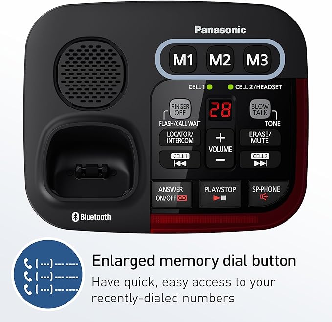 Panasonic Amplified Cordless Phone with Slow Talk, 40dB Volume Boost, 100dB Lound Visual Ringer, Hearing Aid Compatibility, Large Screen and Backlit Keypad, Link2Cell - KX-TGM430B - 1 Handset (Black)