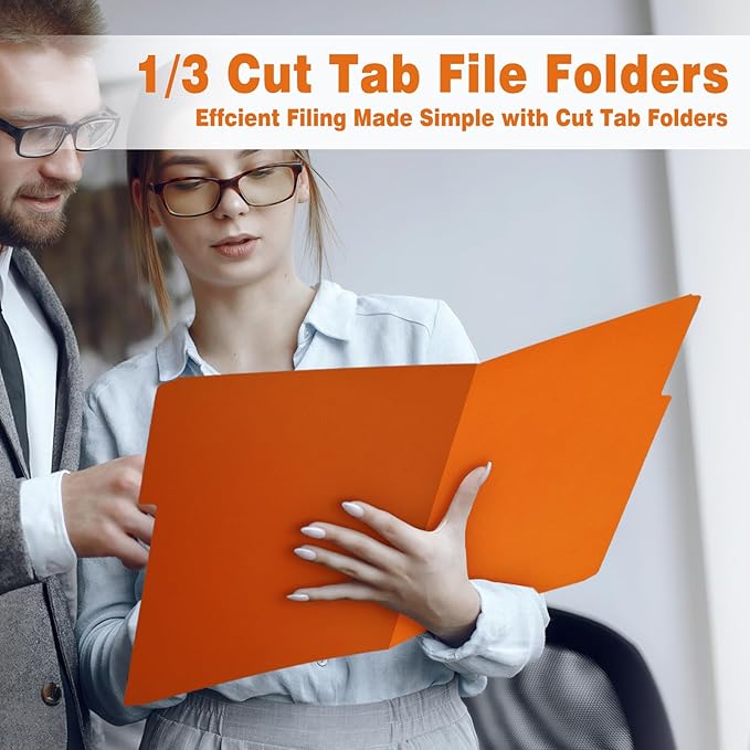 File Folders,IntoJoy 120 Pack Colored File Folder Letter Size, 1/3 Cut Tab Filing Folders for Office School Business File Document Organization,Orange