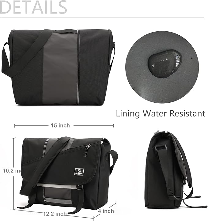 OIWAS Small Messenger Bag for Men/Women Crossbody Travel Briefcase Bags Shoulder Bag Canvas 14 Inch Laptop Computer Satchel Bag Work Black