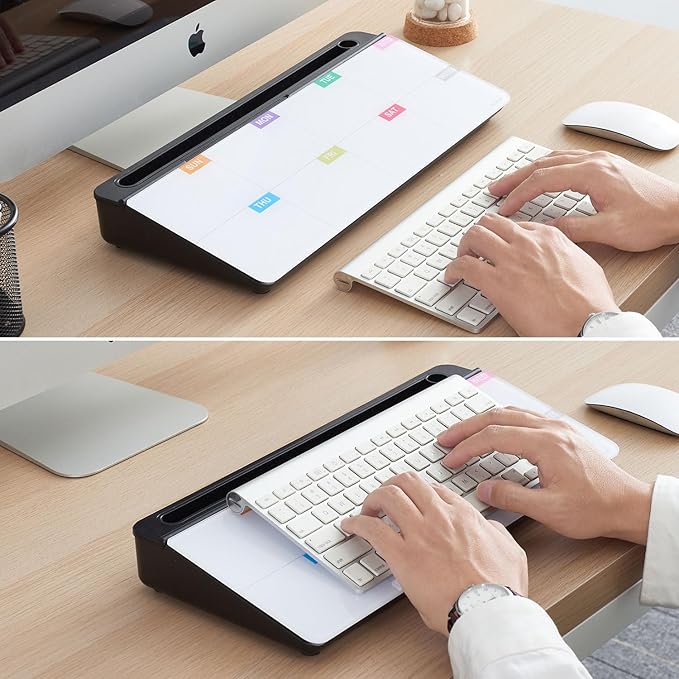 TSJ OFFICE Whiteboard Weekly Dry-Erase-Board - Desktop White Board Calendar Desk Organizers with Accessories Computer Keyboard Stand with Drawer, for Office, Home, School Supplies