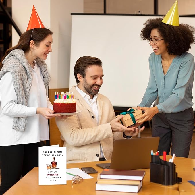 Funny Whiskey Birthday Card for Men Women, Humor Bday Card for Older, 30th 40th 50th 60th 70th 80th 90th Birthday Card Gifts for Him Her, Ideal Father Mother Grandpa Grandma Birthday Card Gift