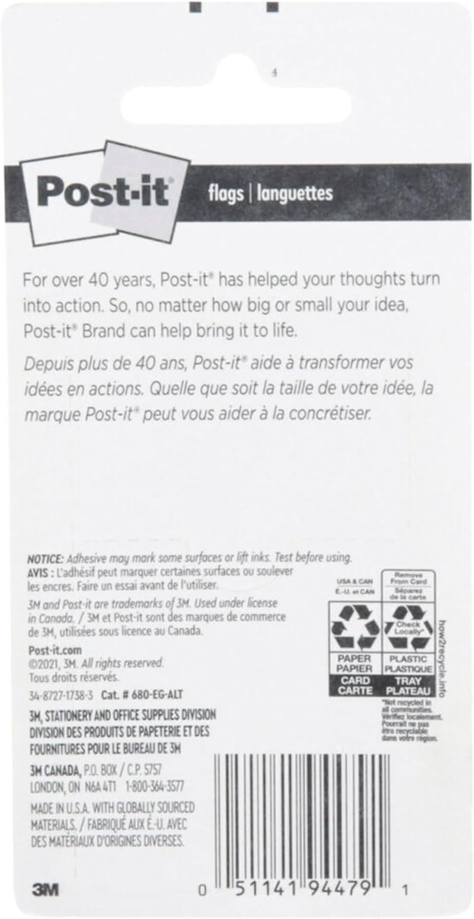 Post-it Flags, 60/On-The-Go Dispenser, .94 in Wide, Alternating Electric Glow Collection (680-EG-ALT)