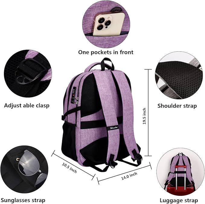 SHRRADOO Travel Laptop Backpack, Business Anti Theft Slim Durable Laptops Backpack with USB Charging Port, College High School Computer Bag Gift for Men Women Fits 16.3 Inch Notebook