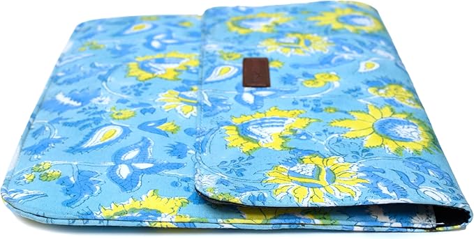 Cotton Hand Block Print Laptop Sleeve Case Bag Compatible with MacBook Air/Pro, 13-13.3 inch Water-Resistant Notebook, Travel Carrying Case Bag Protective Portable Computer Bag, Blue 3