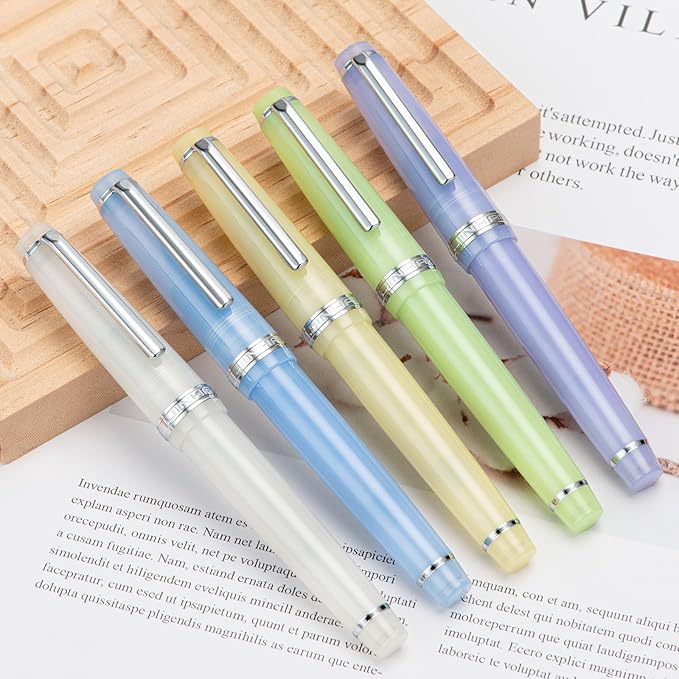 Jinhao 82 Acrylic Fountain Pen, Iridium Extra Fine Nib with Ink Converter, Transparent Light Blue Classic Design Smooth Writing Pen (Silver Trim)