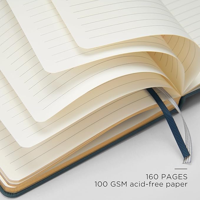 A5 Lined Leather Journal and Pen Set, Hardcover Notebook with Pen, 160 Pages 100gsm Thick Ruled Paper for Men Women, for Work, Business, School or Home Writing, 5.7'' x 8'', Gift Box Included(Cyan)