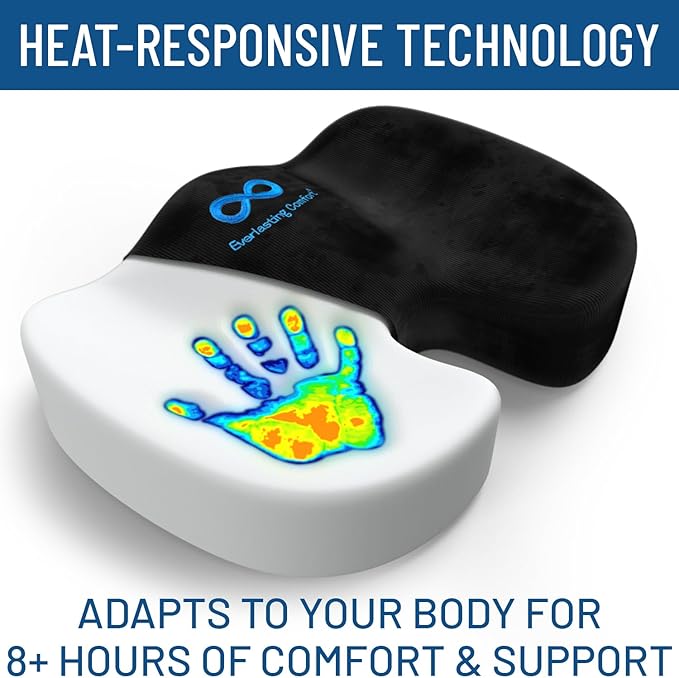 Everlasting Comfort Seat Cushion, Back Cushion, & Foot Rest Bundle - Memory Foam Office Chair Cushions for All-Day Comfort - Ideal for Work, Car, Desk