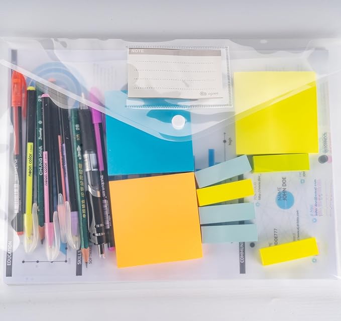 48pcs Plastic Envelopes A4,Letter Size Poly Envelopes with Snap Button,Waterproof Document File Folders with Label Pocket,Document Folders for Office Supplies,School,Home Organization(Transparent)